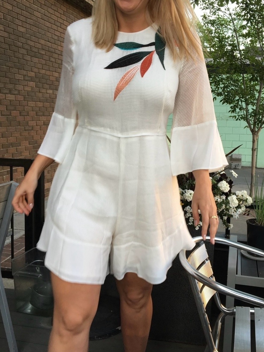 Country Road White Short Jumpsuit with Multicolor Leaf Detail